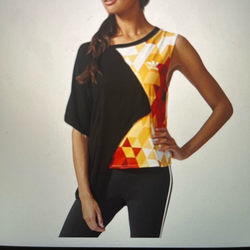 Adidas originals; womens one sleeve/ tank top geometric pattern; size L